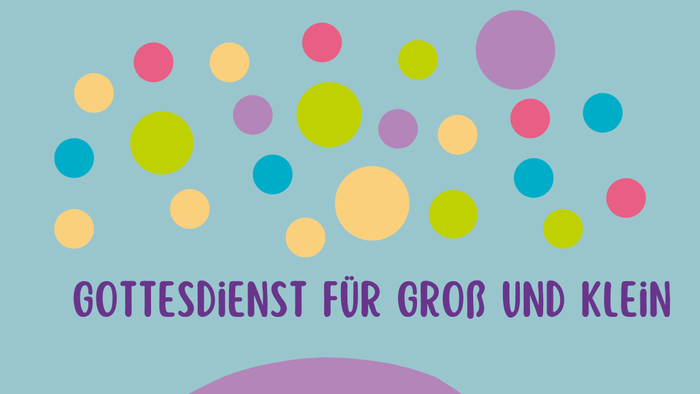 Bunter Flyer mit Gottesdienstankündigung und Kirchenadresse