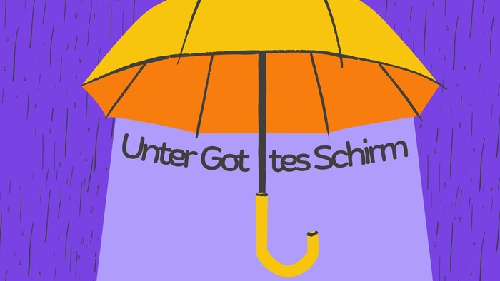 Ein gelber Regenschirm schützt vor dem Regen
