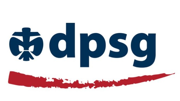 Logo für die Deutsche Post Service GmbH mit dem Text „dpsg“, einem stilisierten Emblem und einem roten Wellen-Design.