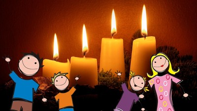 Fire børn danser lyse lykter