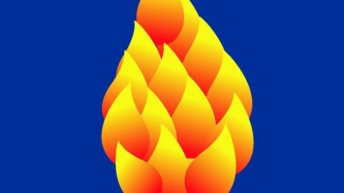 En lysende blå flamme over en hvid keramikvase