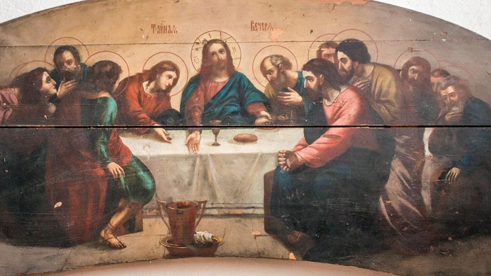 Billedet viser Jesus og apostlene ved den sidste nattid.