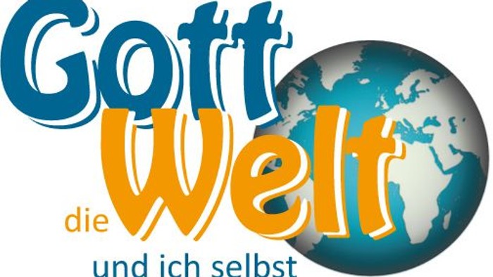 Logo Gott die Welt und ich selbst, Weltkugel und Schriftzug