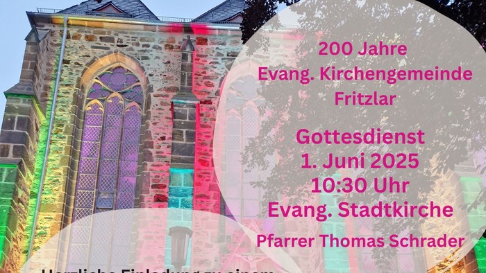 Kirchenveranstaltungsplakat mit buntem Gebäude und deutschem Text