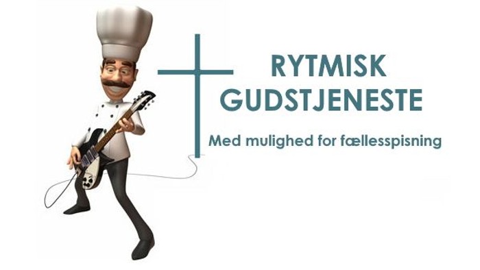 En køkkensvend spiller guitar med teksten 