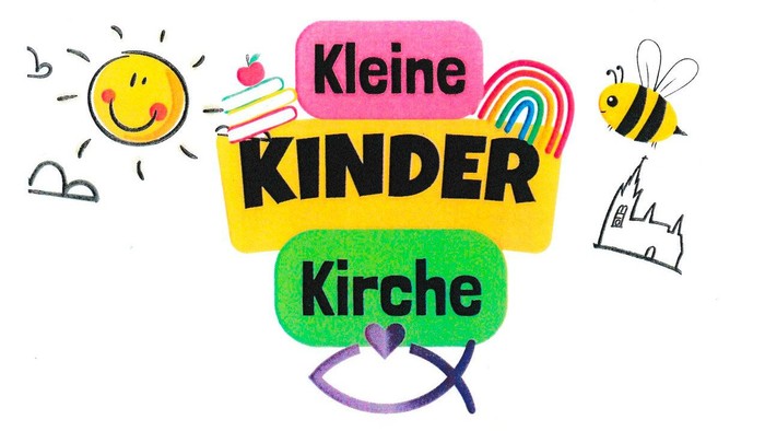 Bunter Kinderkirche-Banner mit Sonne, Biene und Bücherstapel