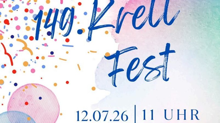 Bekanntmachung zum 149. Krell-Fest – Gemeinschaftsfeier mit Essen, Spielen, Musik und einem Gottesdienst am 12. Juli 2026.