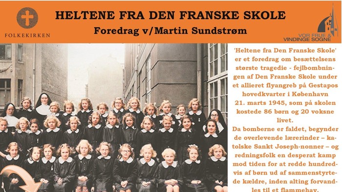 Plakat til en bogudgivelsesbegivenhed om en fransk skole i København.