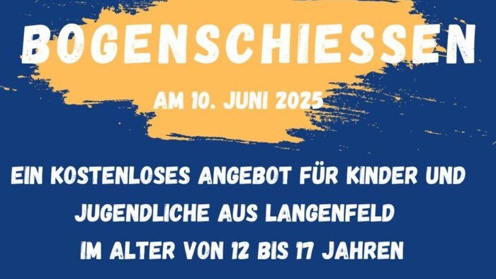 Bogenschiessen-Event für Kinder und Jugendliche am 10. Juni 2023 in Langenfeld, Alter von 12 bis 17 Jahren, Anmeldung online möglich.