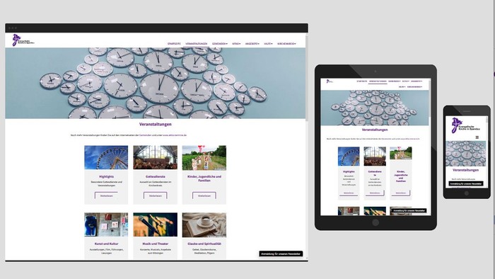 Ansicht einer Website am PC, Tablet und Smartphone