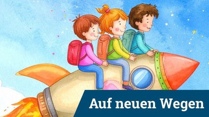 Mutige Kinder auf einer Rakete