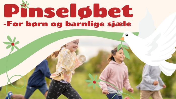 Børn spiller udendørs med en hvid dunde i en festlig omgivelse
