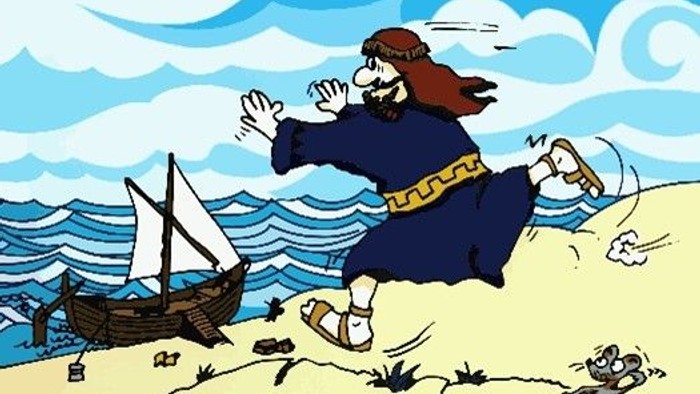 Jona läuft zum Schiff