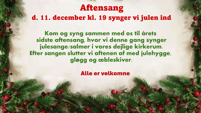 Julekort med julehilsner og pynt af gran