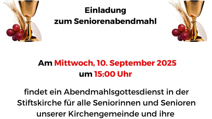 Plakat Einladung zum Seniorenabendmahl am 10. September 2025 15:00 Uhr