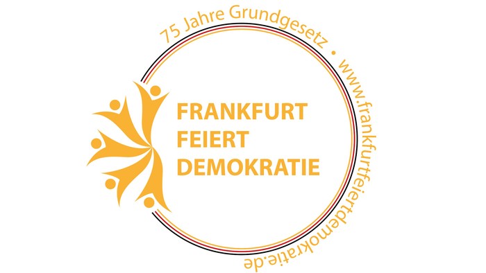 Das Logo von Frankfurt Feiert Demokratie mit 75 Jahre Grundgesetz.