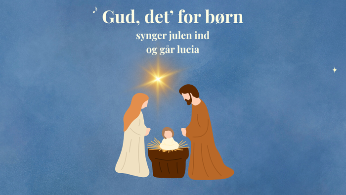 En krybbescene med teksten *