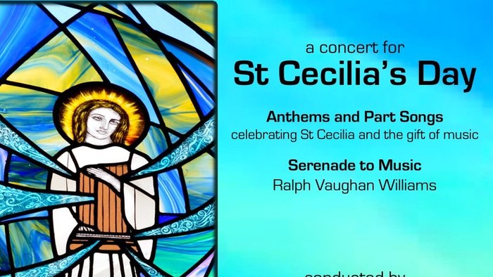 Poster for a concert by Rosenethe Singers on St. Cecilia's Day, featuring anthems, part songs, and Serenade to Music by Ralph Vaughan Williams, conducted by Frikki Walker at Dunblane Cathedral.