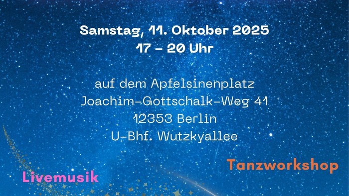 Plakat zur Familiennacht mit den Angeboten und einem Sternenhimmel