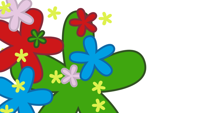 Farverige blomster og blader på et hvidt baggrund