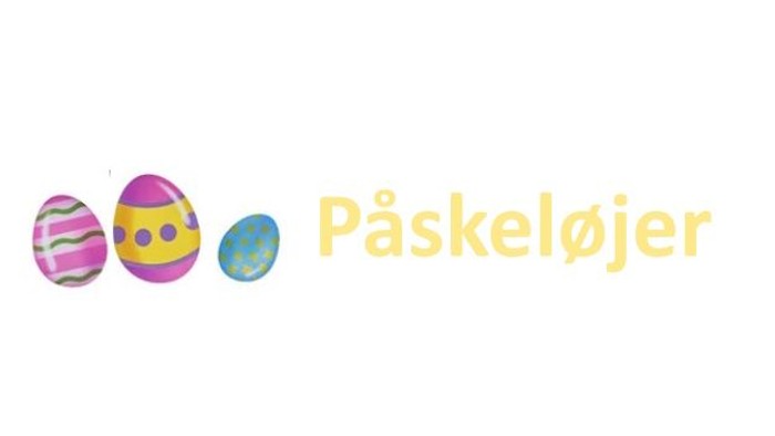 Tre farvede påskeeg med teksten 