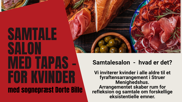 Arrangementspjece til kvindekonversationssalonen med tapas den 20. maj, arrangeret af Struer Kirke.