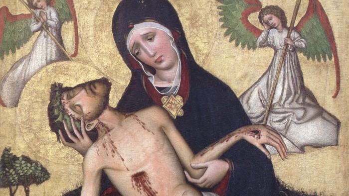 En maleri af Jomfru Maria med det døde Jesusbarn.