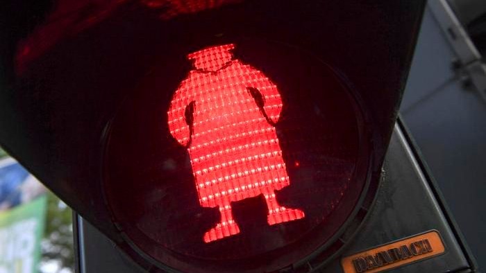 Luther als stehendes Ampelmännchen in Worms