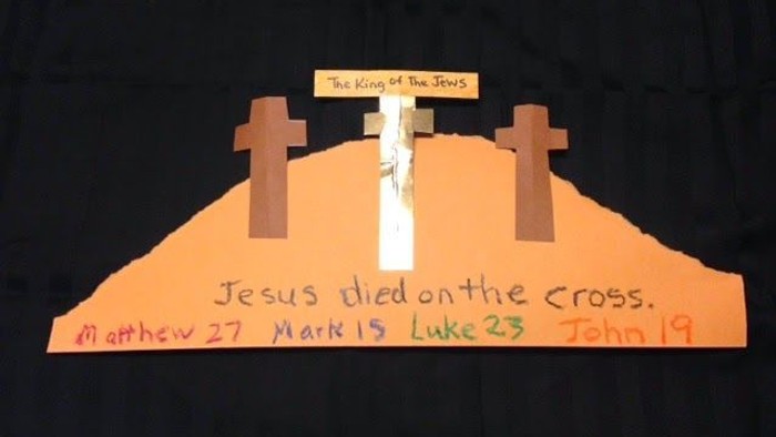 Craft depicting Jesus' crucifixion with Bible references