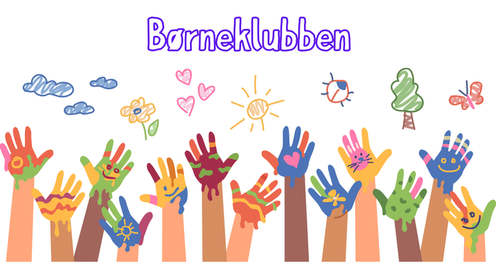 Børneklubben med farverige håndtryk og dekorationer