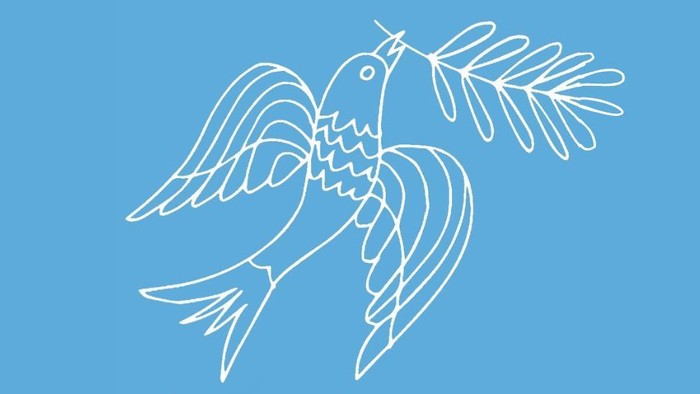 Taube mit Palmenzweig auf blauem Hintergrund