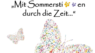 Bunter Schmetterling mit Spruch "Mit Sommerstiefelchen durch die Zeit"