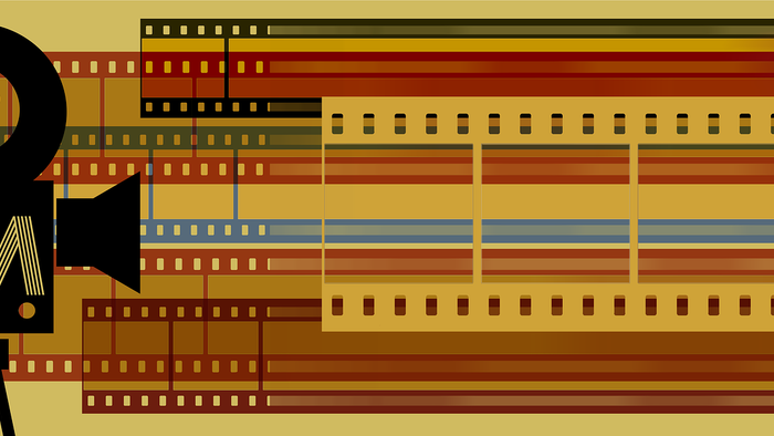 Filmanmelderen med filmrulle og filmstribe.