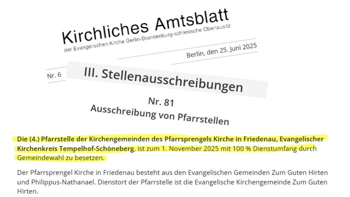 Kirchliches Amtsblatt mit Informationen über Pfarrstellen in Kirchengemeinden
