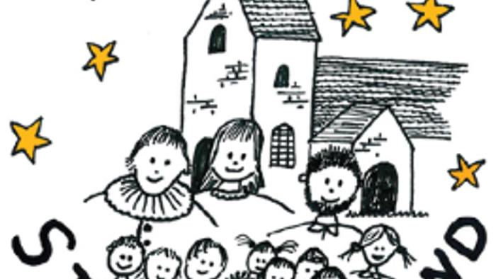 Barn og kirke med stjerner
