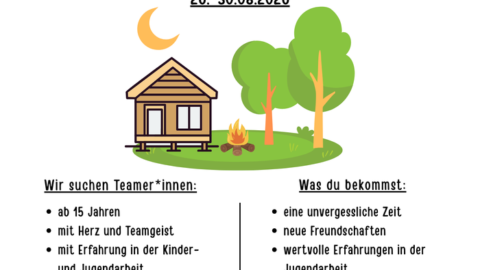 **Flyer für das KonfiCamp 2026** – ein Teamcamp für Jugendliche ab 15 Jahren mit vielfältigen Aktivitäten und einer Auftaktveranstaltung.