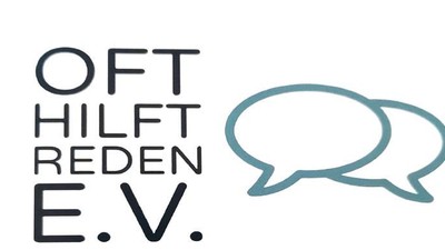 Das Bild zeigt das Logo des Vereins "Oft Hilft Reden e.V." mit zwei Sprechblasen.