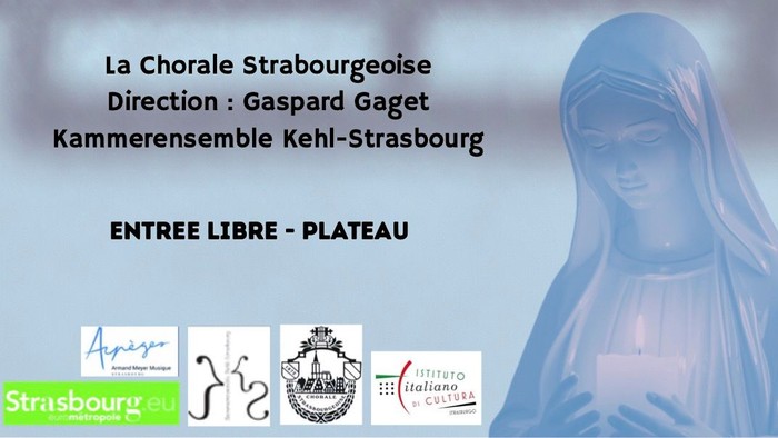 Affiche de concert pour La Chorale Strasbourgeoise présentant des œuvres chorales classiques les 30 et 31 mai 2026.
