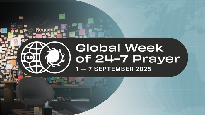 Global Week of 24-7 Prayer event from 1-7 September 2025, depicted with a globe and digital background.