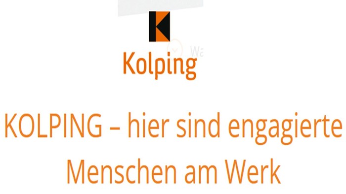 Kolping-Logo mit deutschem Slogan, der engagierte Menschen in gemeinsamer Arbeit hervorhebt.