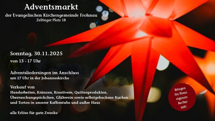 Plakat für einen Weihnachtsmarkt mit roter Sternendekoration