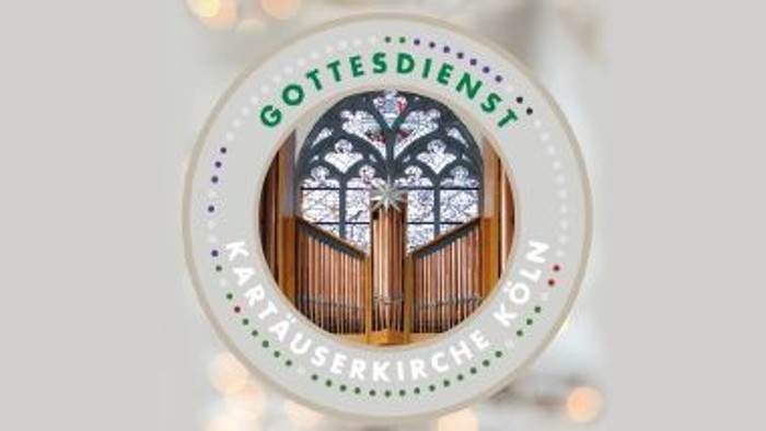 Das Bild zeigt das Logo der "Gottesdienste" mit einem Kirchenfenster und Orgelpfeifen.