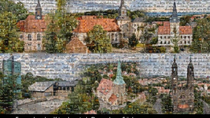 Blick auf Kirchspiel Dresden Süd, mit historischen Gebäuden und Kirchen