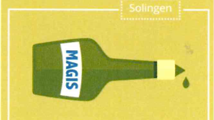 Ein grüner Flaschenaufkleber mit der Aufschrift