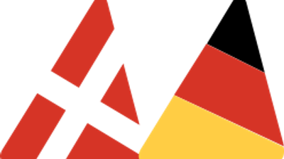 Danmarks og Tysklands flag kombineret i trekantede former.