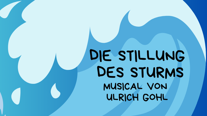 Ein buntes Plakat für einen Kindergottesdienst mit einem Segelboot und dem Musical „Sturm“ am 31. Mai 2026.