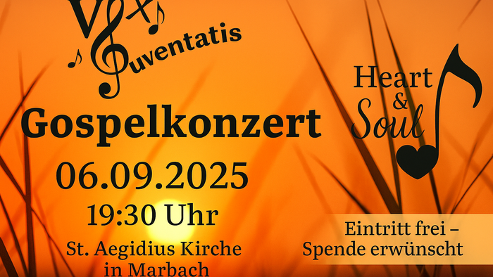 Gospelkonzert am 06.09.2025 um 19:30 Uhr in St. Aegidius Kirche in Marbach, Eintritt frei