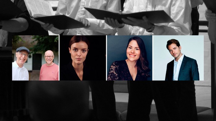 Fire personer i billederne, der deltager i et virtuel møde.