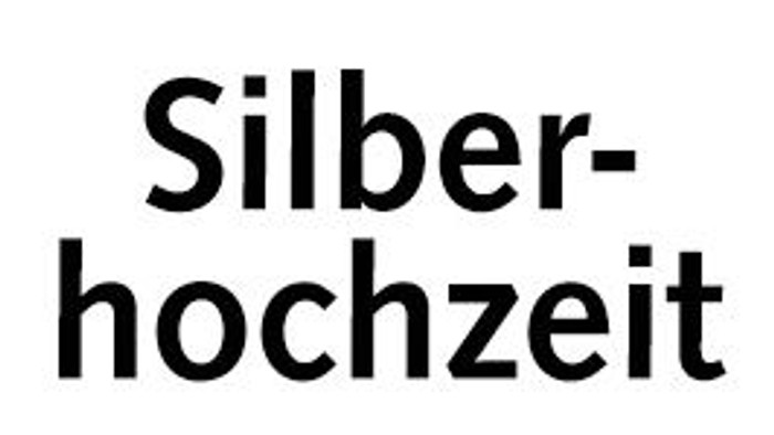 Silberhochzeits-Logo mit ineinander verschlungenen Zahlen „25“ und darunter „Silberhochzeit“.