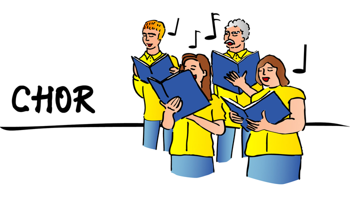 Ein Chor singt aus Notenbüchern